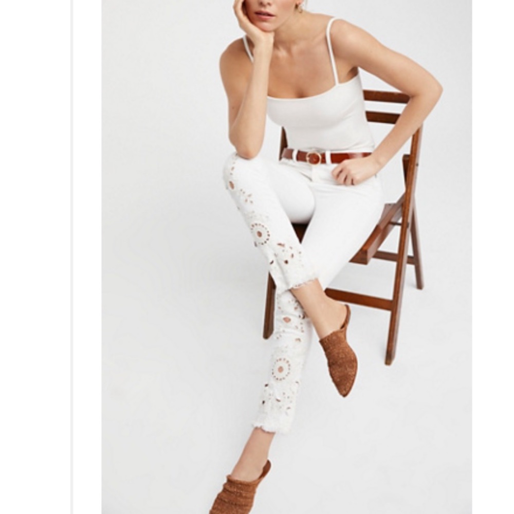 Free people cutwork high-rise cigarette jeans